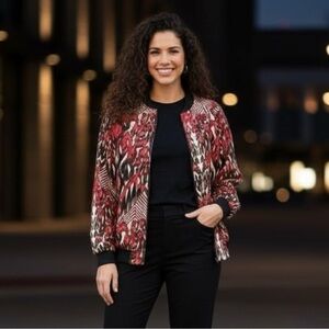 Bisou Bisou Vibrant Red and Black Bomber Jacket